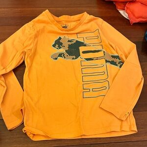 Puma Orange Long Sleeve Tee with Green Cat Graphic